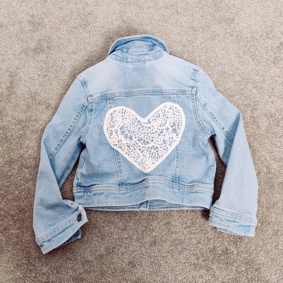 Joe Fresh Other - Joe Fresh Girl's Jean Jacket Size 4T Lace Heart Embroidered Denim Cotton Boho